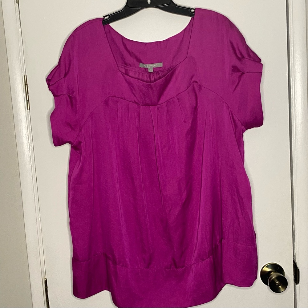 NY Collection Pink Pleated Short Sleeve Ladies Shirt Size 1X